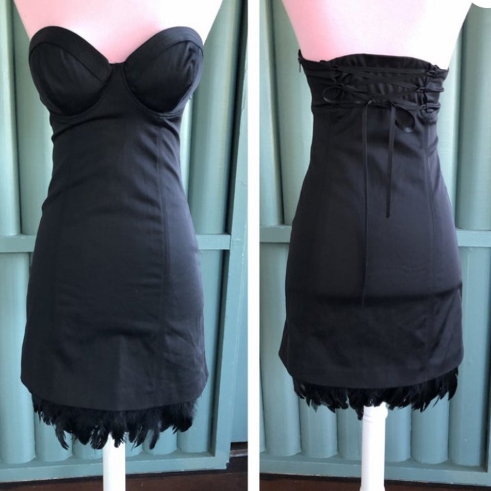 Vintage Guess Bustier Stretch Mini Feather Dress